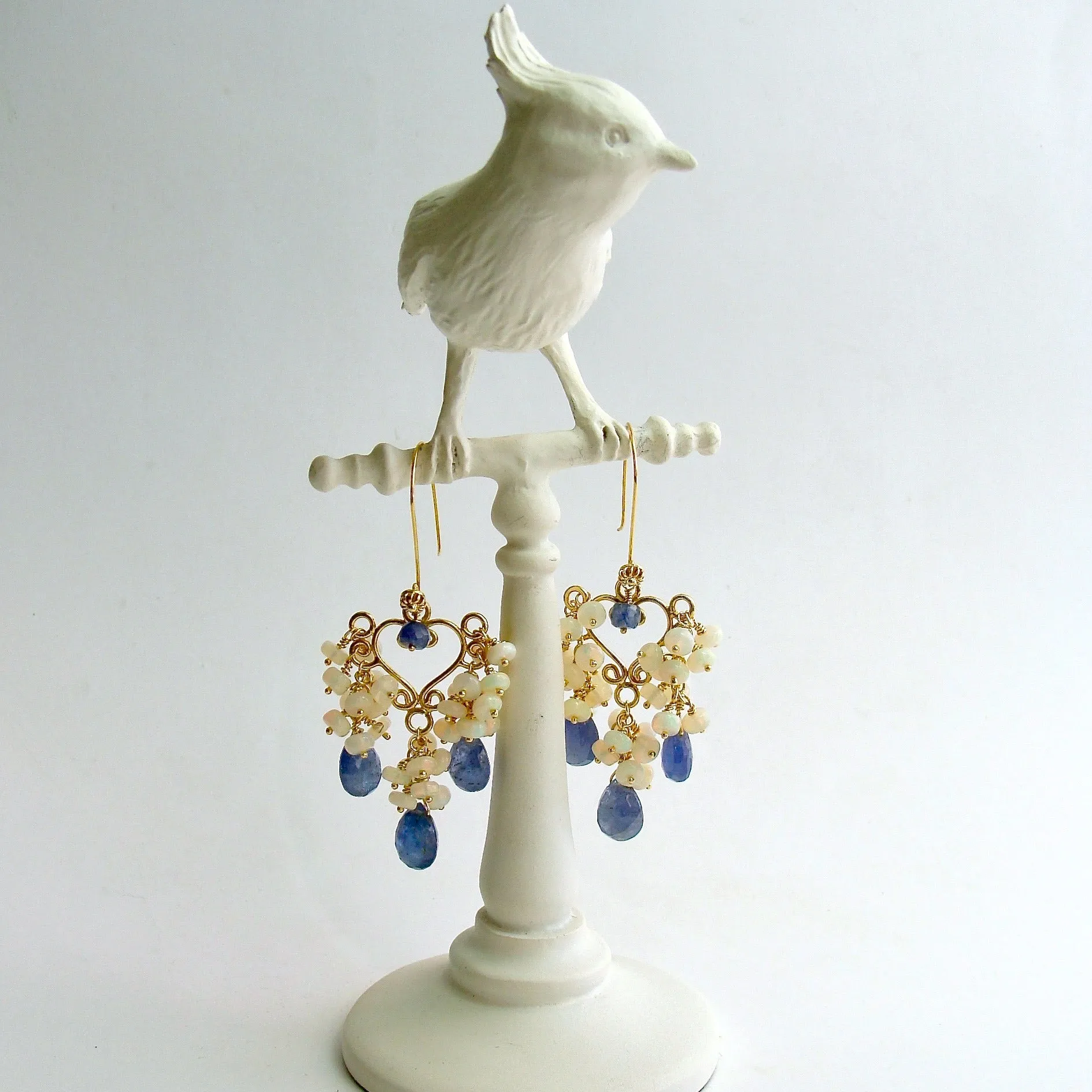 Tanzanite Opal Cluster Chandelier Earrings - Laudine Earrings