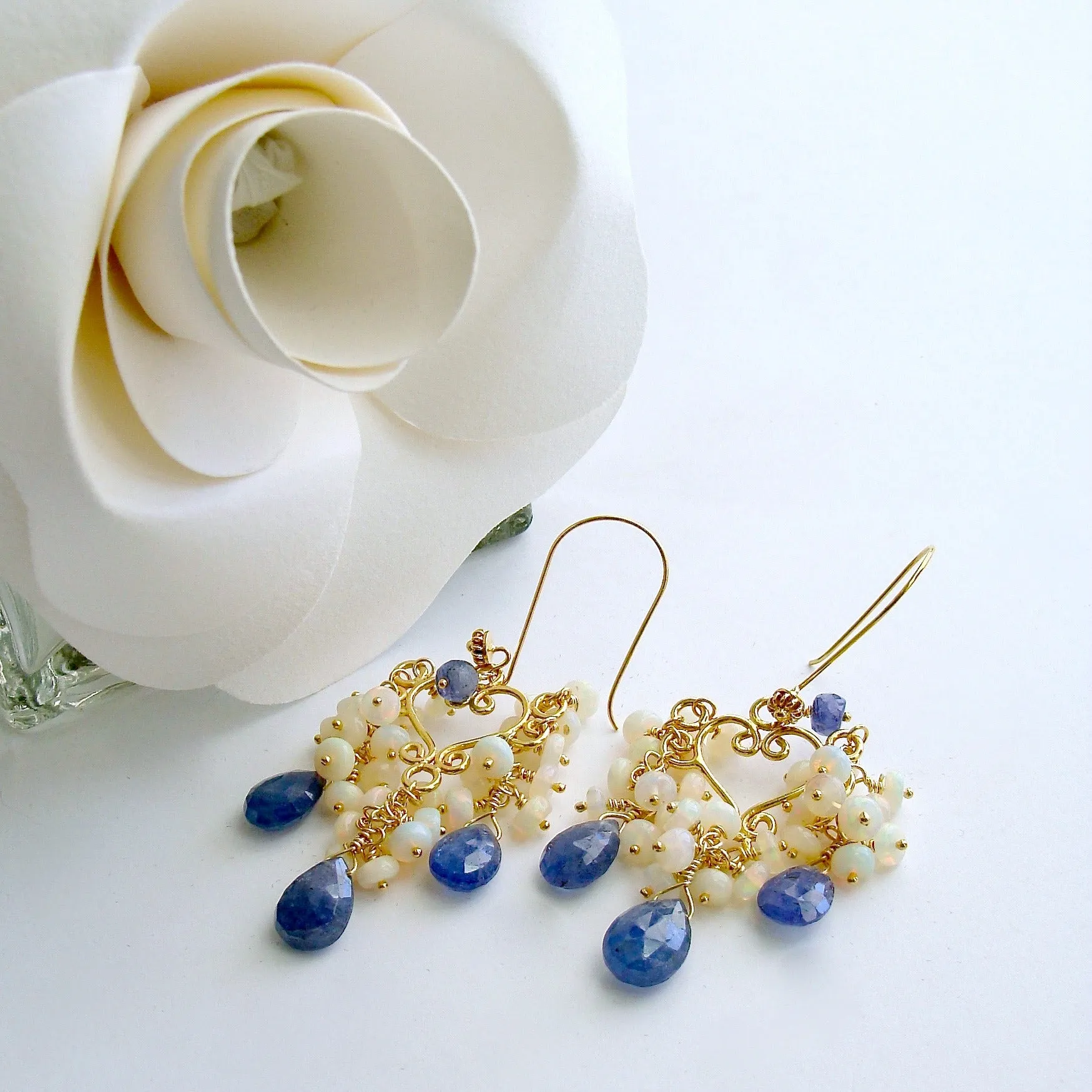 Tanzanite Opal Cluster Chandelier Earrings - Laudine Earrings
