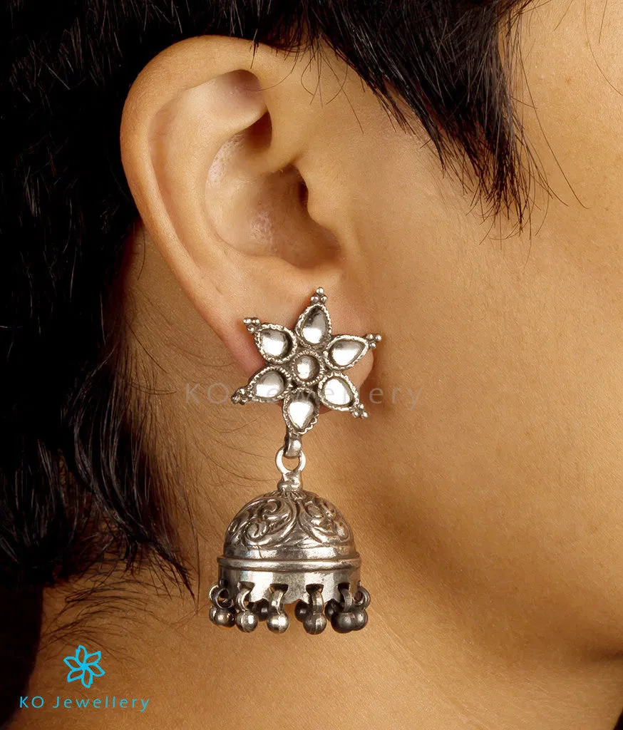 The Nakshatra Silver Glass Jhumka (Oxidised)