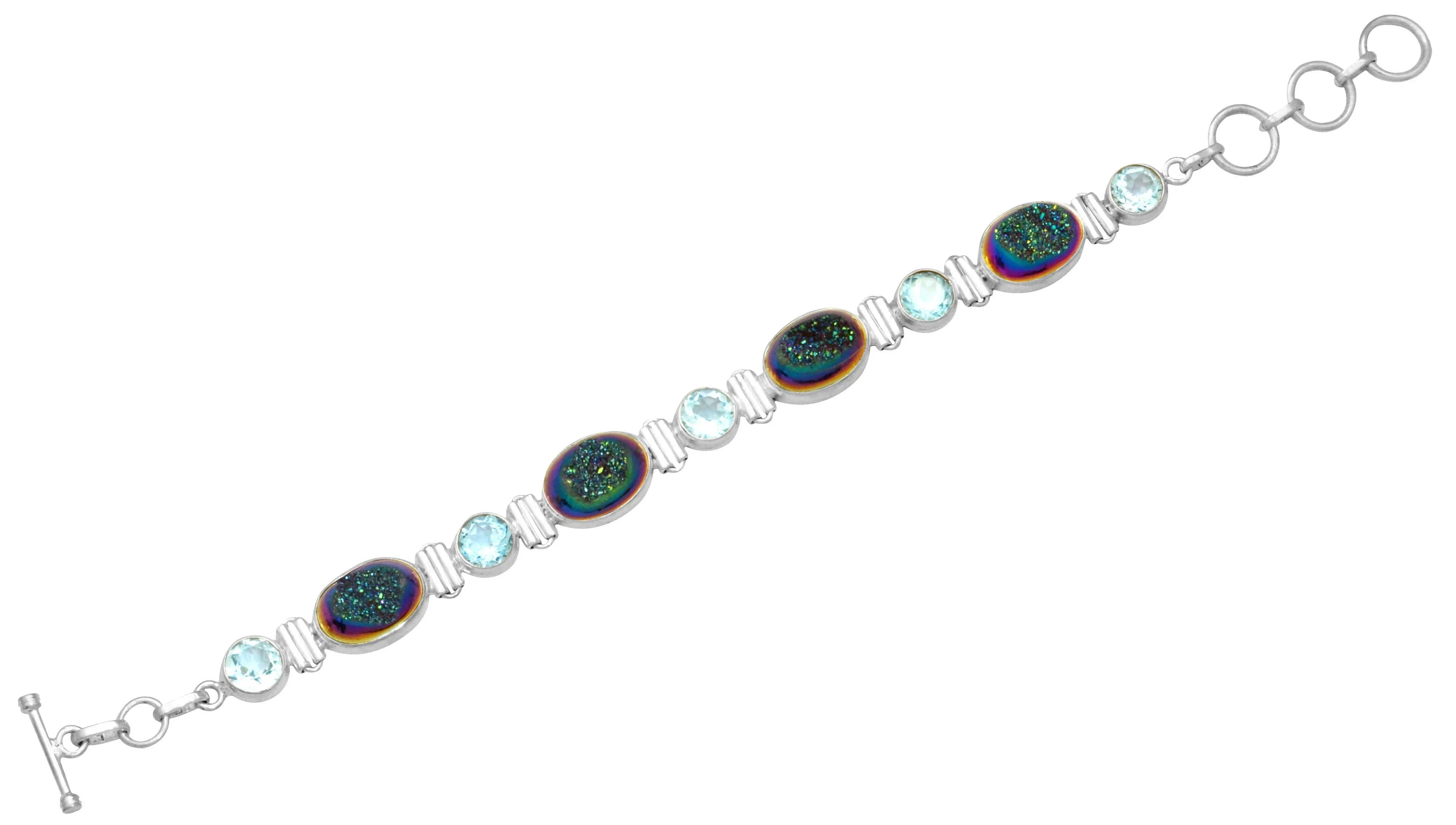 Titanium Druzy & Blue Topaz Bracelet in 925 Sterling Silver