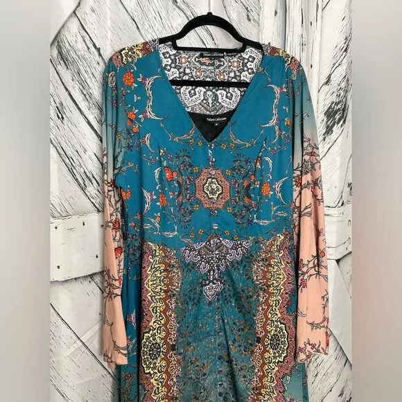 Tolani Collection Asymmetric Hem Button Front Printed Dress M