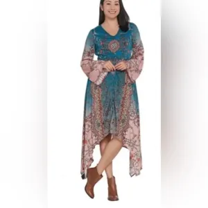 Tolani Collection Asymmetric Hem Button Front Printed Dress M