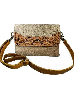 Tooled Leather & Cowhide Shoulder Bag