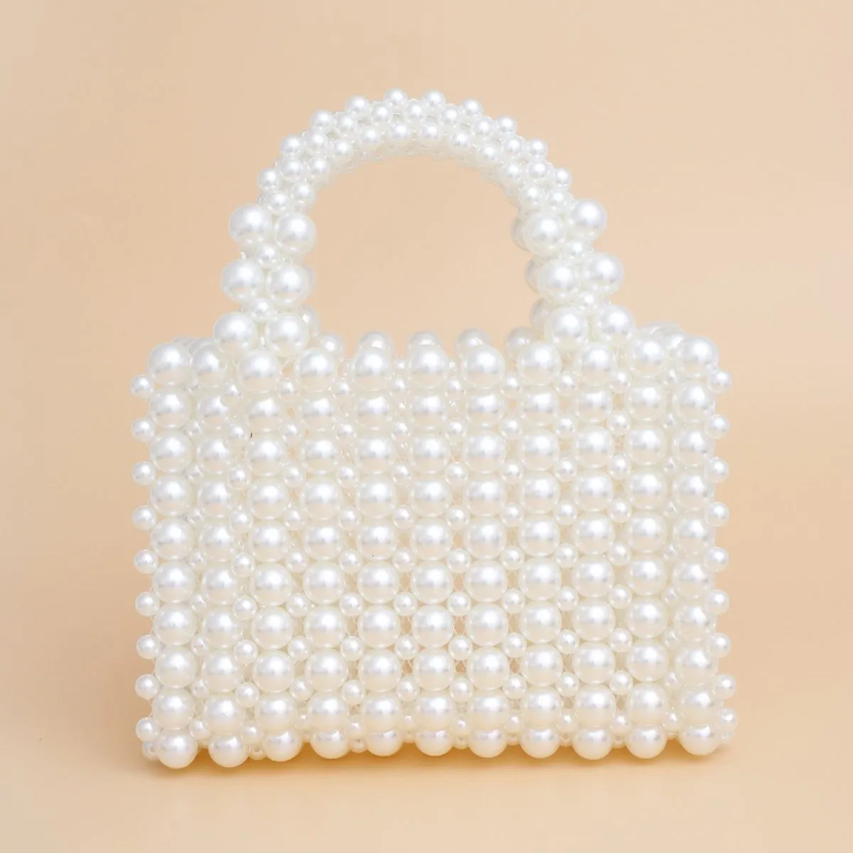 Top Handle Square Cream Pearl Woven Handmade Bag - Bride Bridal Purse Wedding