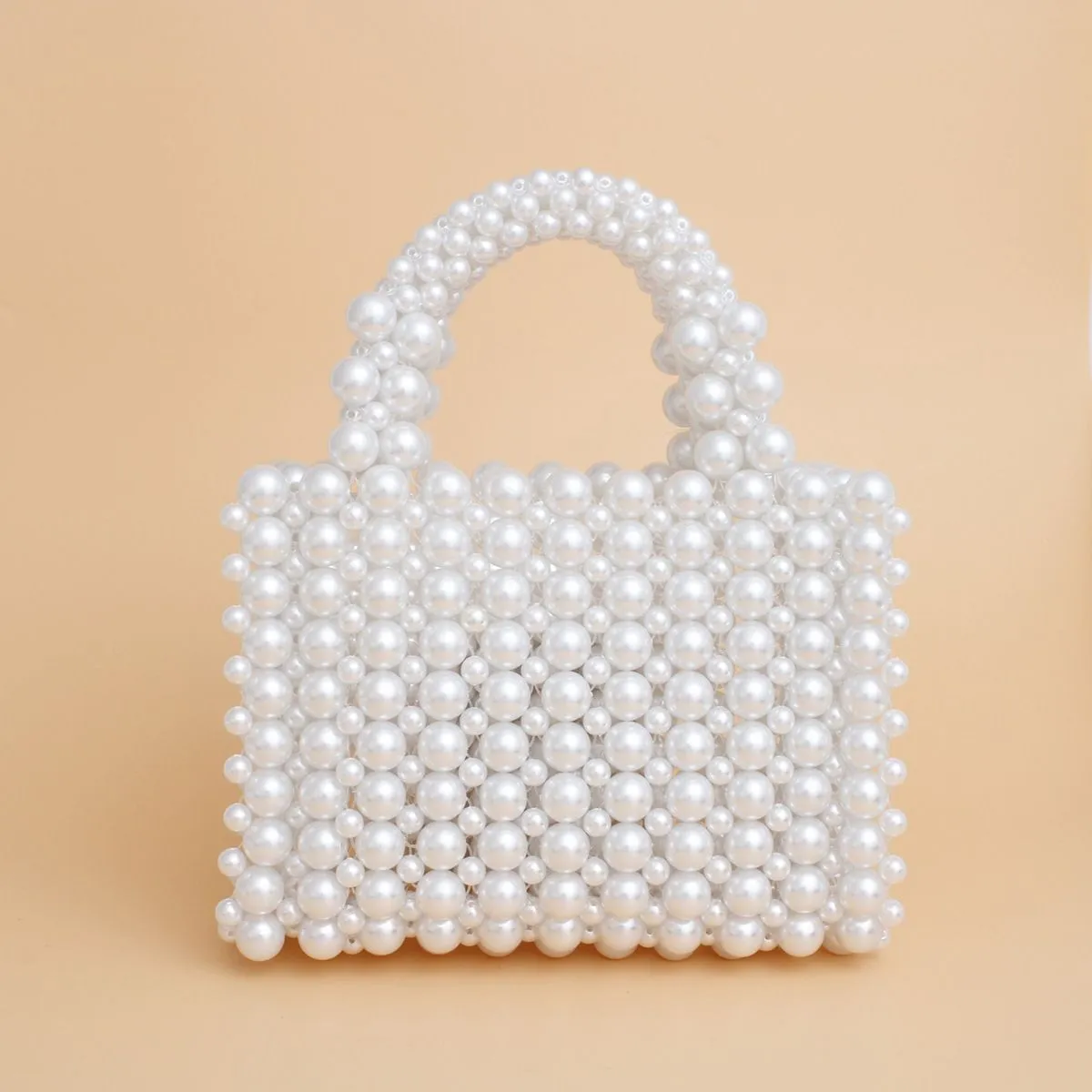 Top Handle Square White Pearl Woven Handmade Bag - Wedding Bride Bridal Purse
