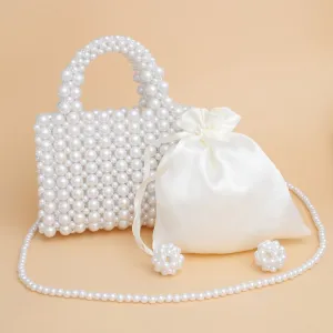 Top Handle Square White Pearl Woven Handmade Bag - Wedding Bride Bridal Purse