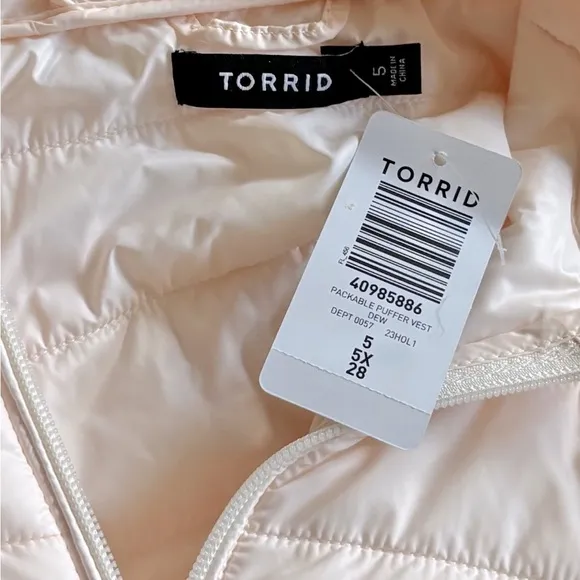 Torrid Light Packable Lightweight Puffer Vest Dew Plus Size 5X NWT