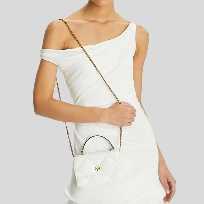 TORY BURCH Mini Kira Diamond Quilt Top-Handle Chain Wallet Blanc RS-158326