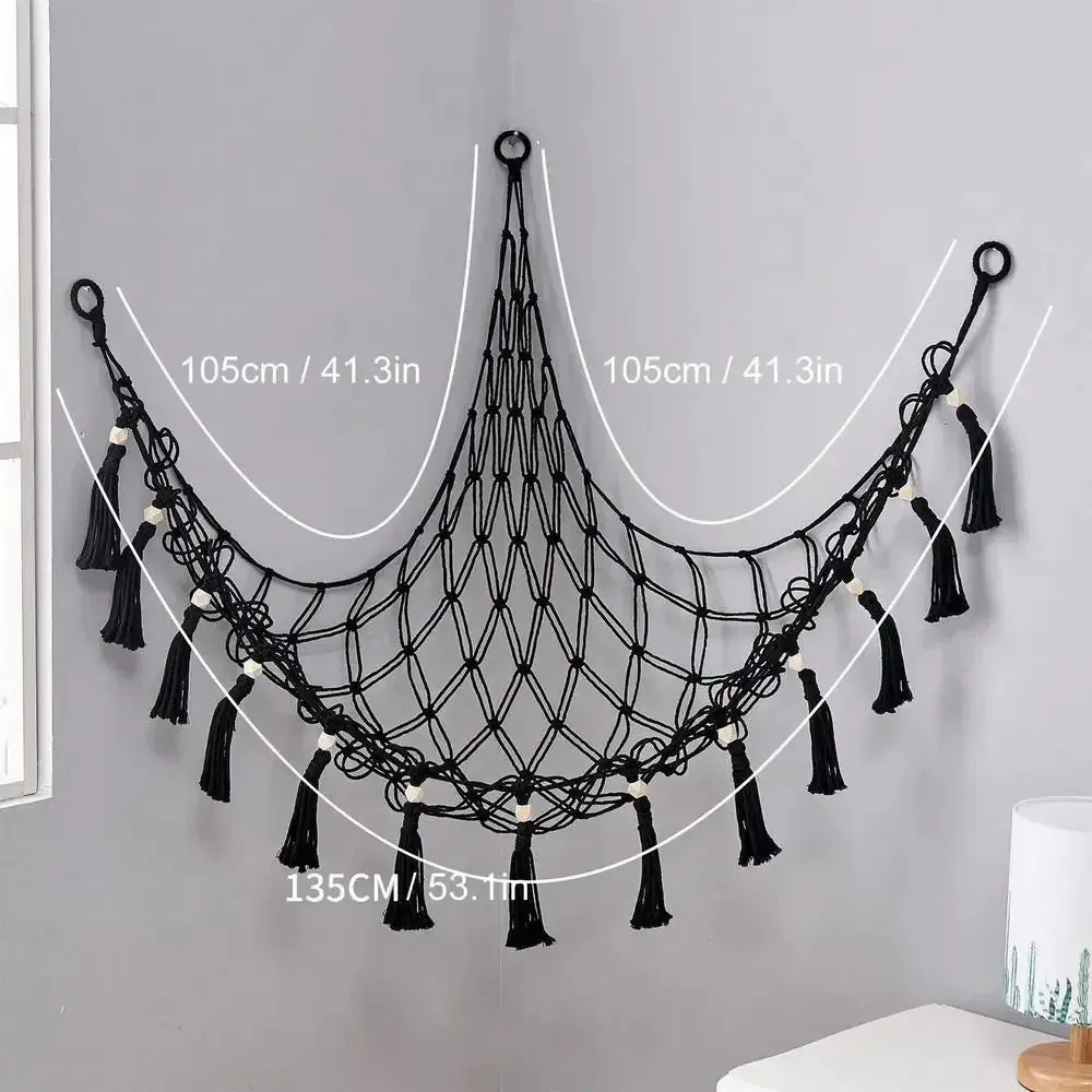 Toy Hammocks Wall Corner Hanging Storage Net Organizer Woven Kids Stuffed Mesh Hammock Baby Animal Rope Hammock Bag Cotton