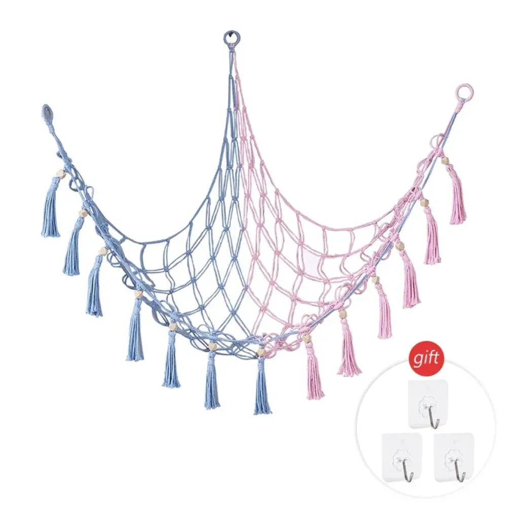 Toy Hammocks Wall Corner Hanging Storage Net Organizer Woven Kids Stuffed Mesh Hammock Baby Animal Rope Hammock Bag Cotton