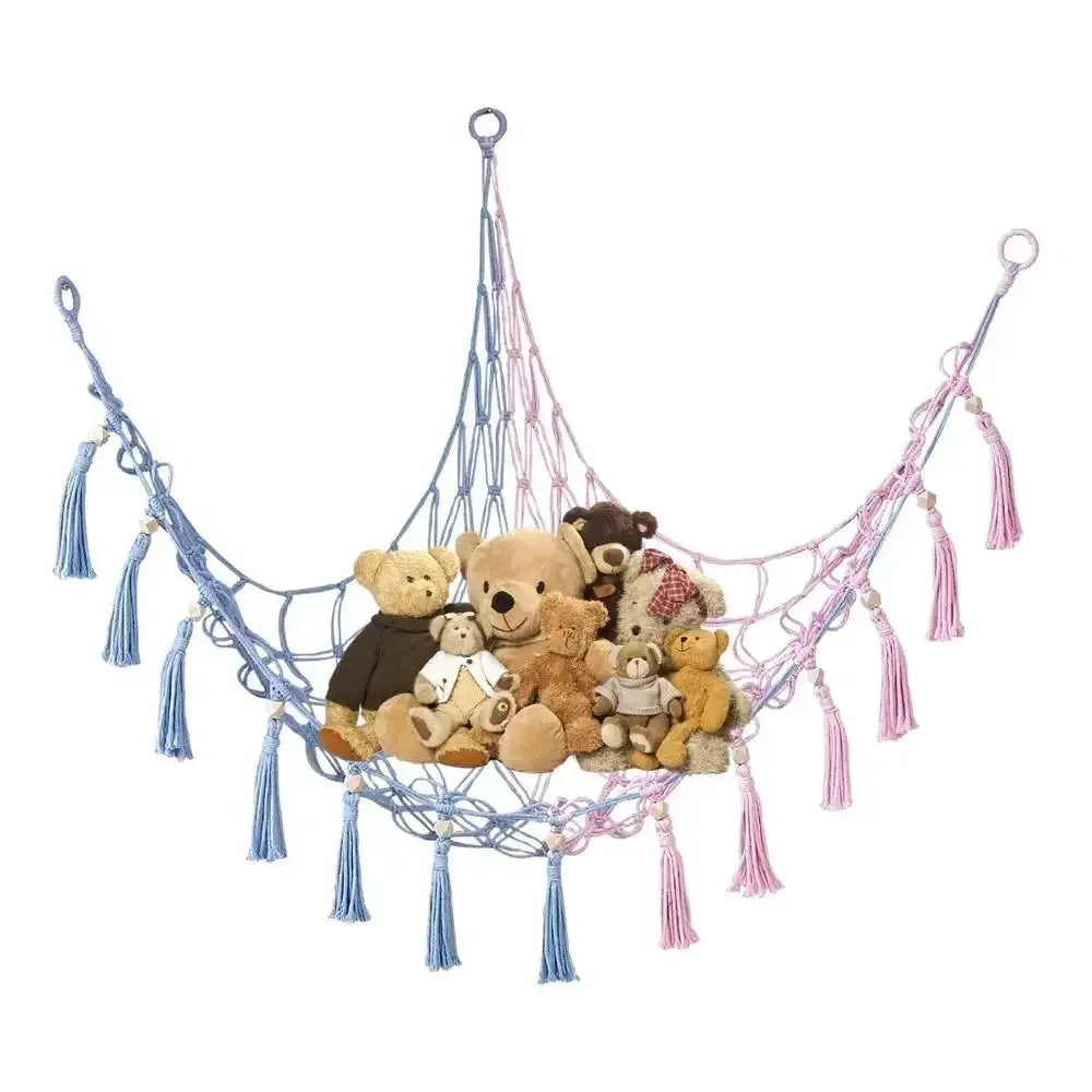 Toy Hammocks Wall Corner Hanging Storage Net Organizer Woven Kids Stuffed Mesh Hammock Baby Animal Rope Hammock Bag Cotton