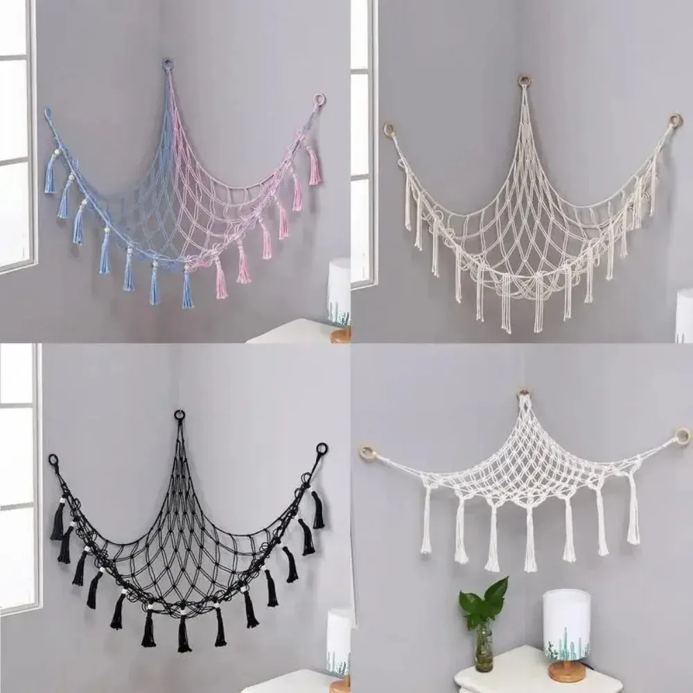 Toy Hammocks Wall Corner Hanging Storage Net Organizer Woven Kids Stuffed Mesh Hammock Baby Animal Rope Hammock Bag Cotton