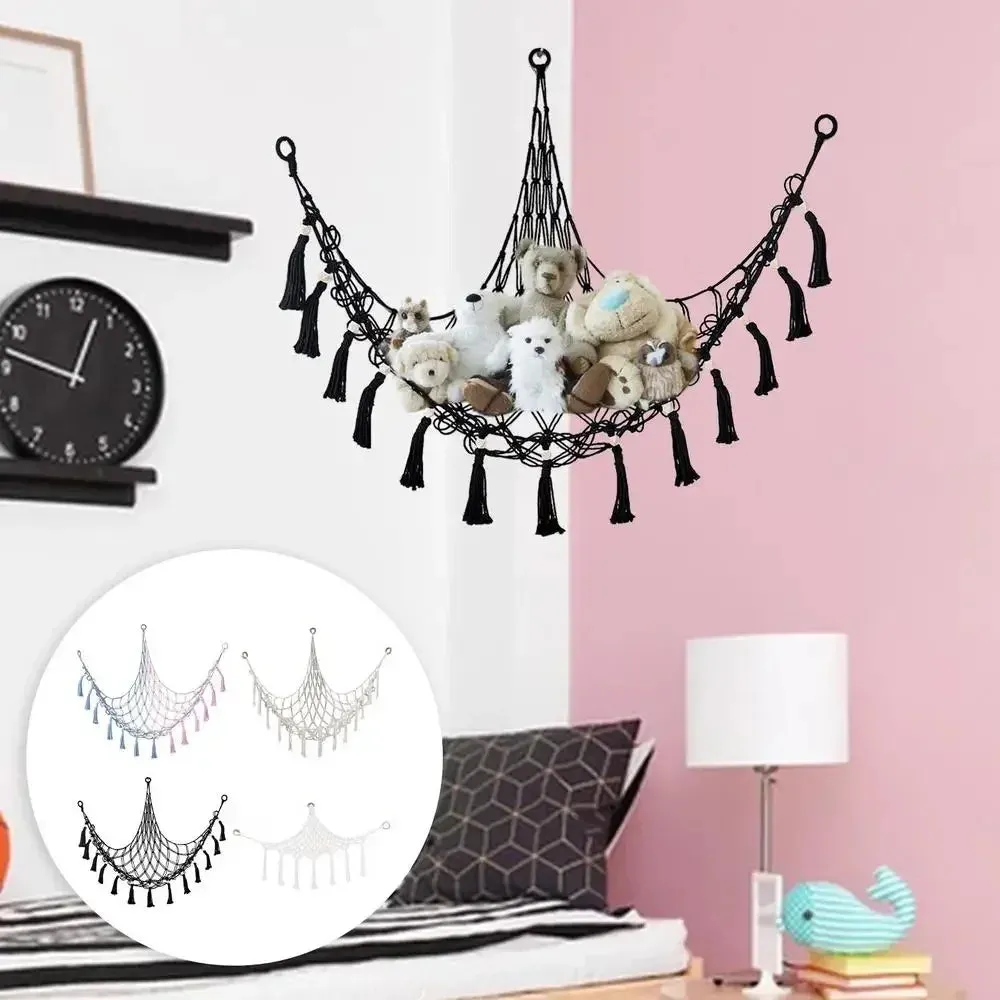 Toy Hammocks Wall Corner Hanging Storage Net Organizer Woven Kids Stuffed Mesh Hammock Baby Animal Rope Hammock Bag Cotton