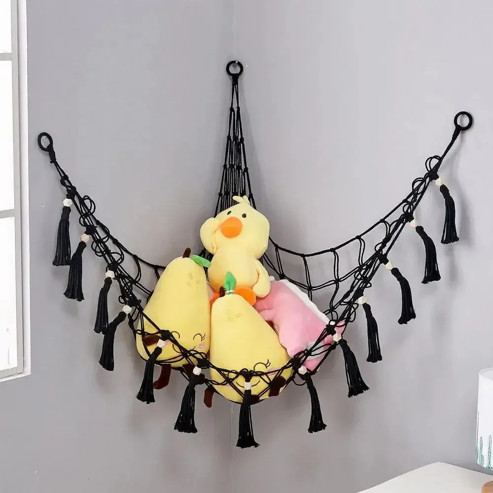 Toy Hammocks Wall Corner Hanging Storage Net Organizer Woven Kids Stuffed Mesh Hammock Baby Animal Rope Hammock Bag Cotton