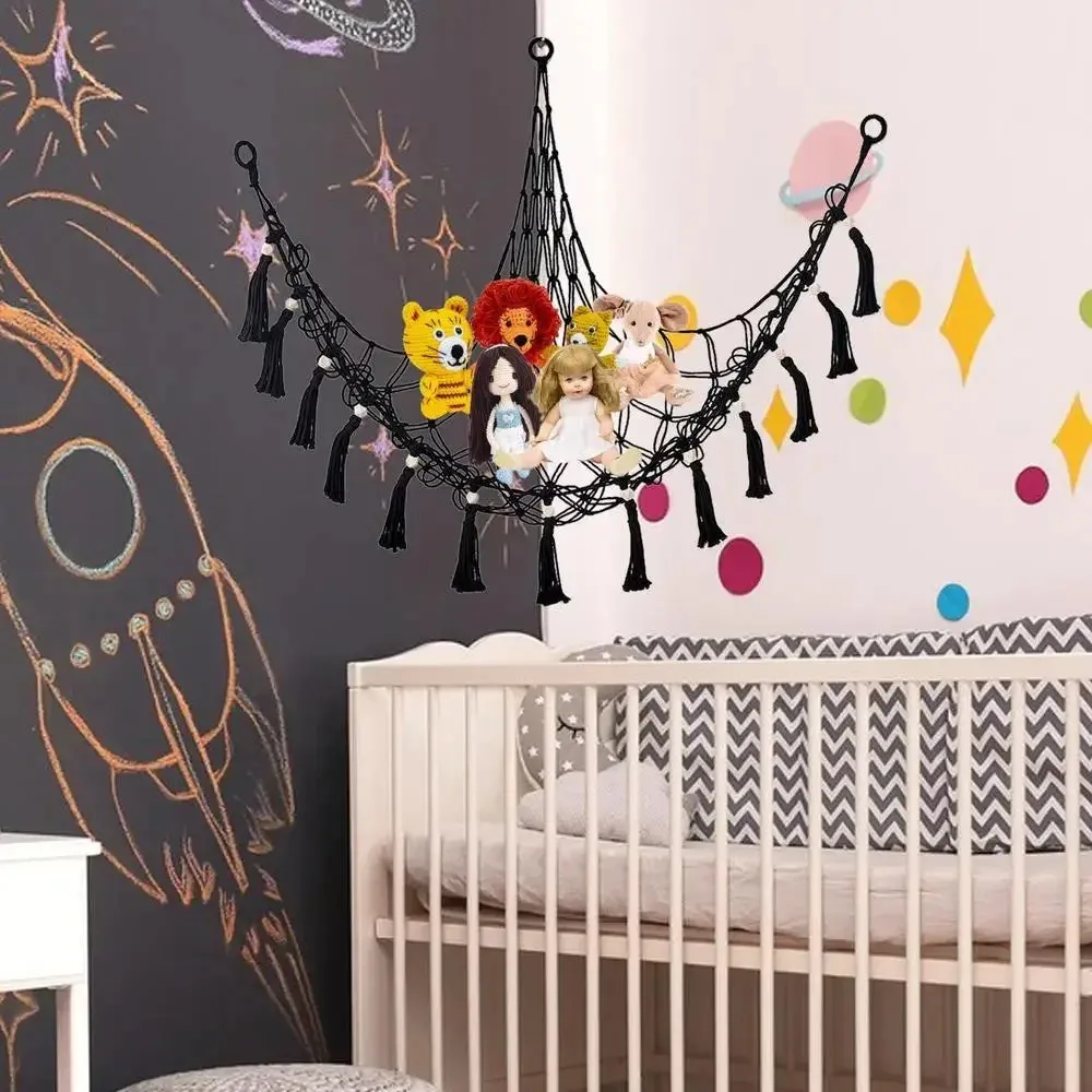 Toy Hammocks Wall Corner Hanging Storage Net Organizer Woven Kids Stuffed Mesh Hammock Baby Animal Rope Hammock Bag Cotton