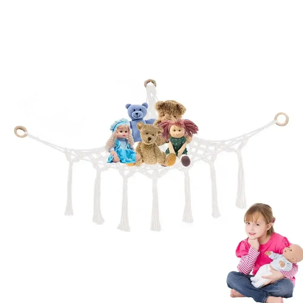 Toy Hammocks Wall Corner Hanging Storage Net Organizer Woven Kids Stuffed Mesh Hammock Baby Animal Rope Hammock Bag Cotton