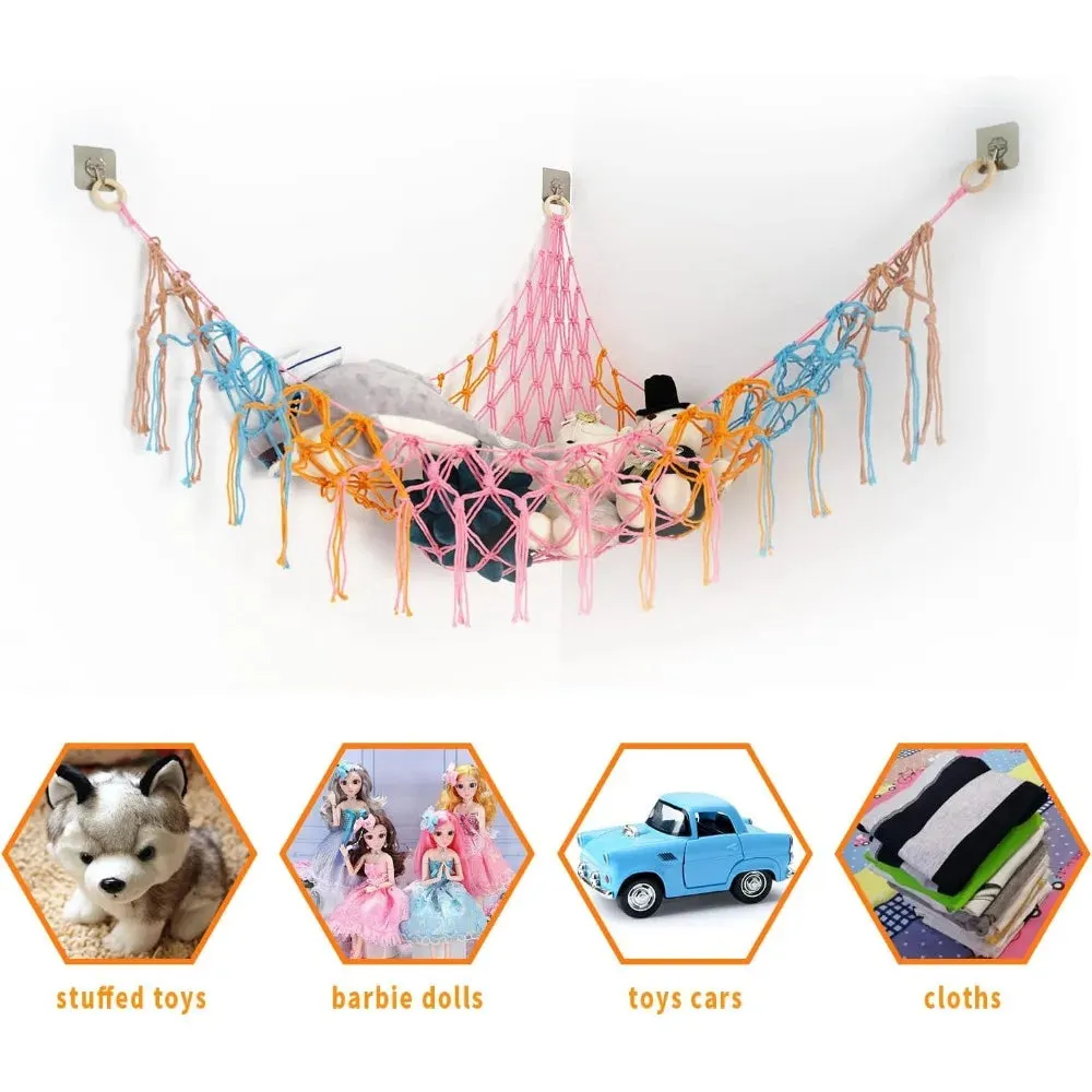 Toy Hammocks Wall Corner Hanging Storage Net Organizer Woven Kids Stuffed Mesh Hammock Baby Animal Rope Hammock Bag Cotton