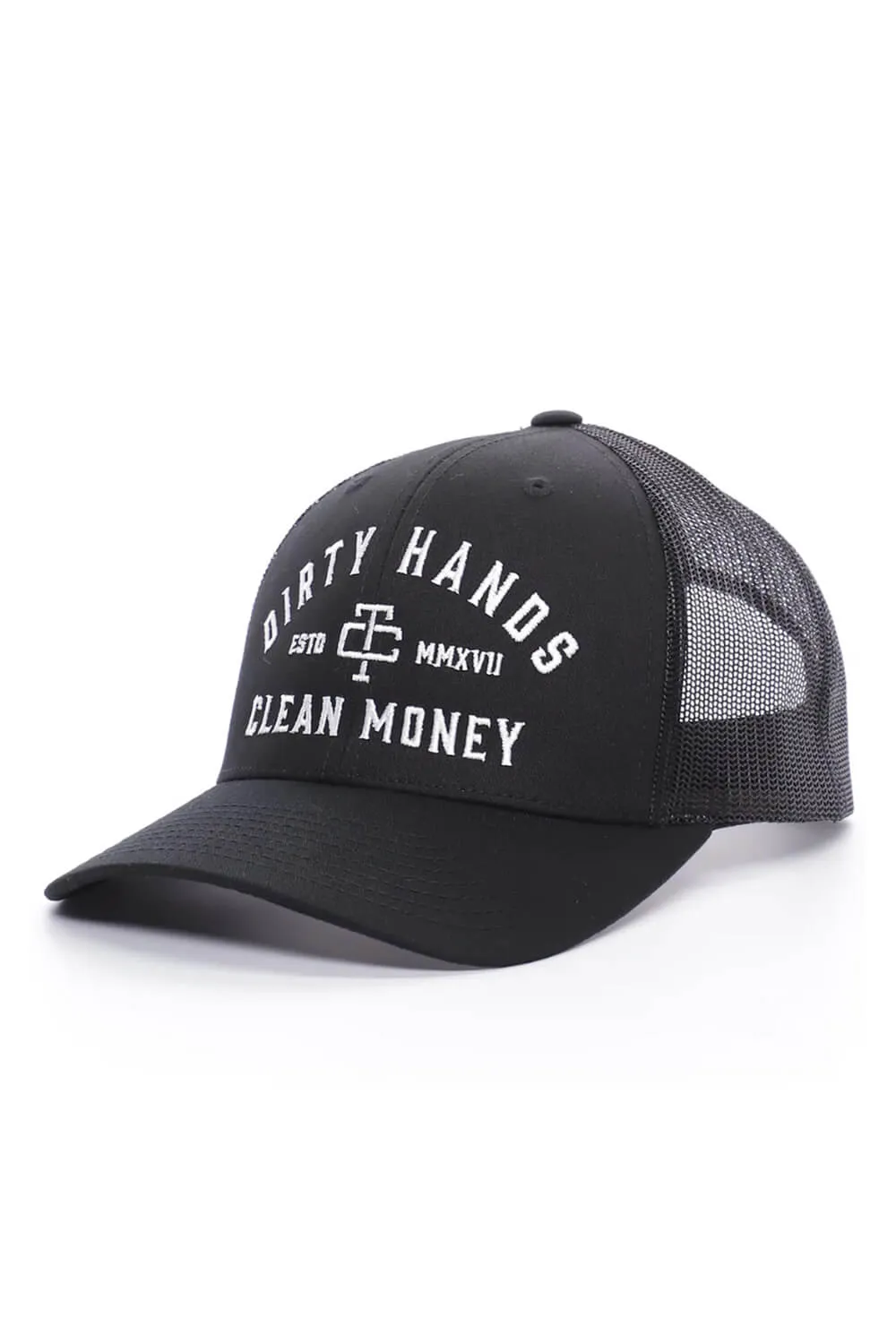Troll Co. DCHM Embroidered Curved Brim Trucker Hat for Men in Black | TC0082-BLACK