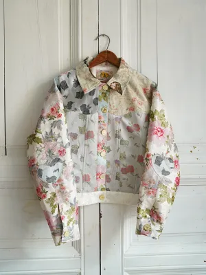 Unlogical Poem Classical Style Flower and Cat Brocade Patchwork Jacket
