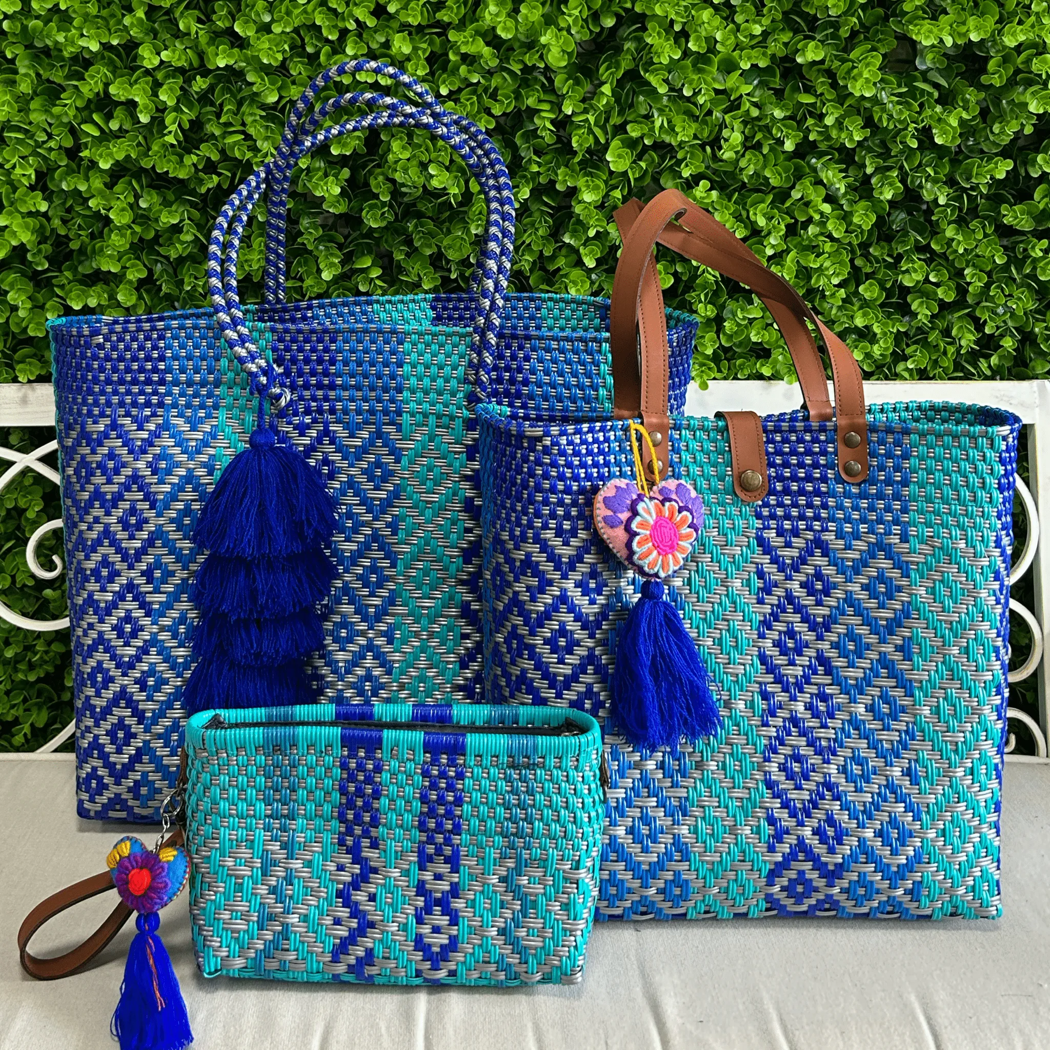 Upcycled Handwoven XL Tote - Blue Jay