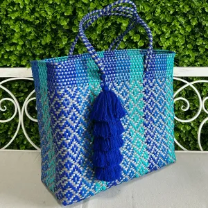 Upcycled Handwoven XL Tote - Blue Jay