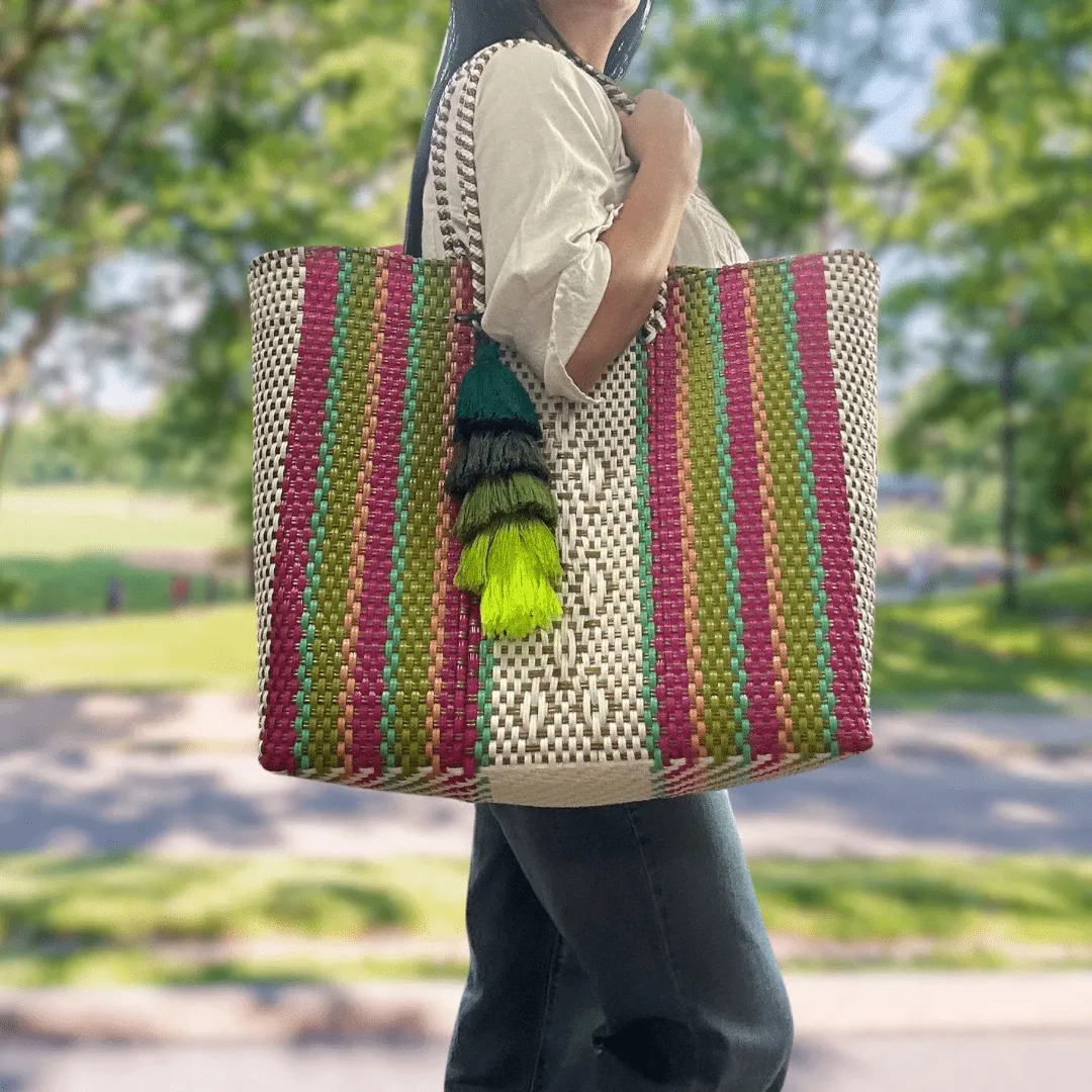 Upcycled Handwoven XL Tote - Blue Jay