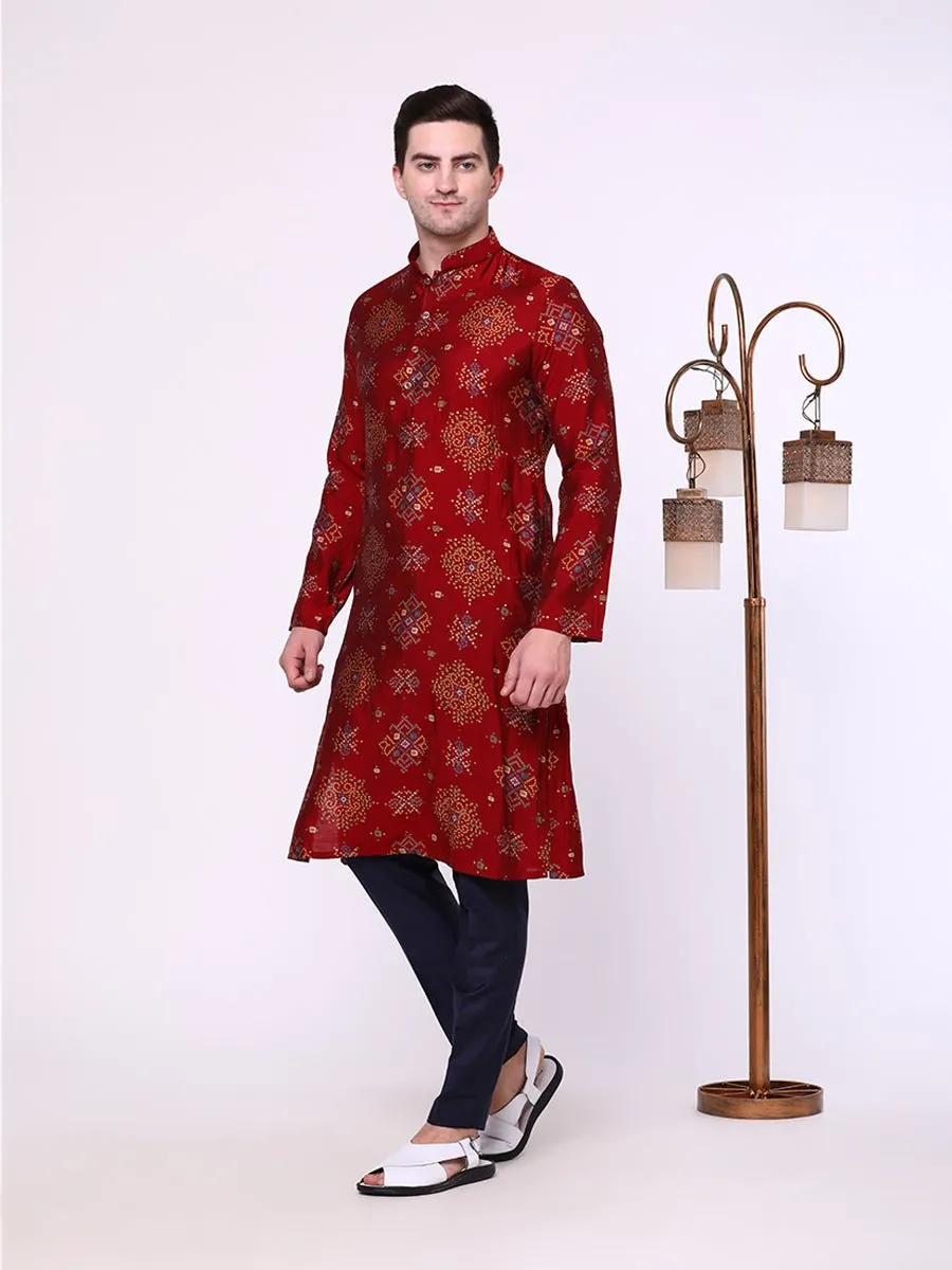 Vermillion Printed Cotton Blend Kurta | The Kurta Company