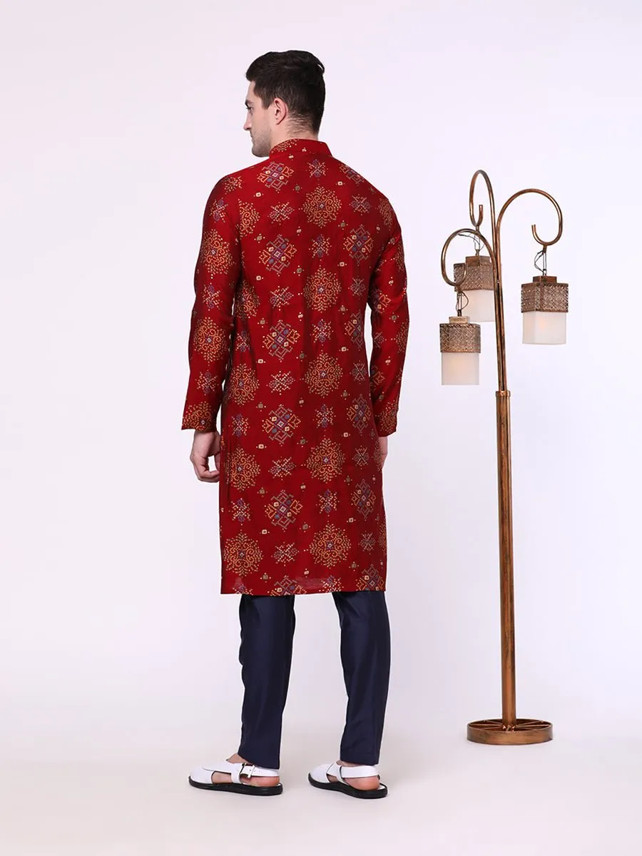 Vermillion Printed Cotton Blend Kurta | The Kurta Company
