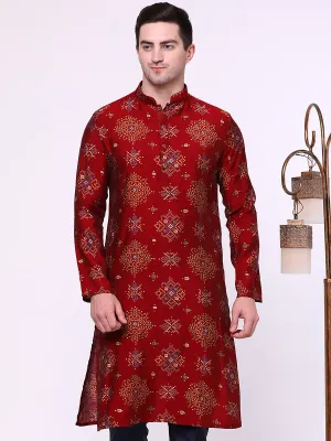 Vermillion Printed Cotton Blend Kurta | The Kurta Company