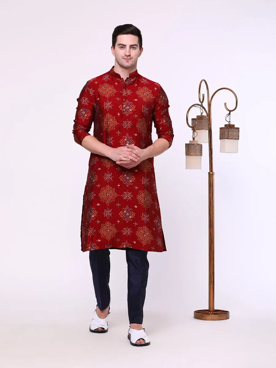 Vermillion Printed Cotton Blend Kurta | The Kurta Company
