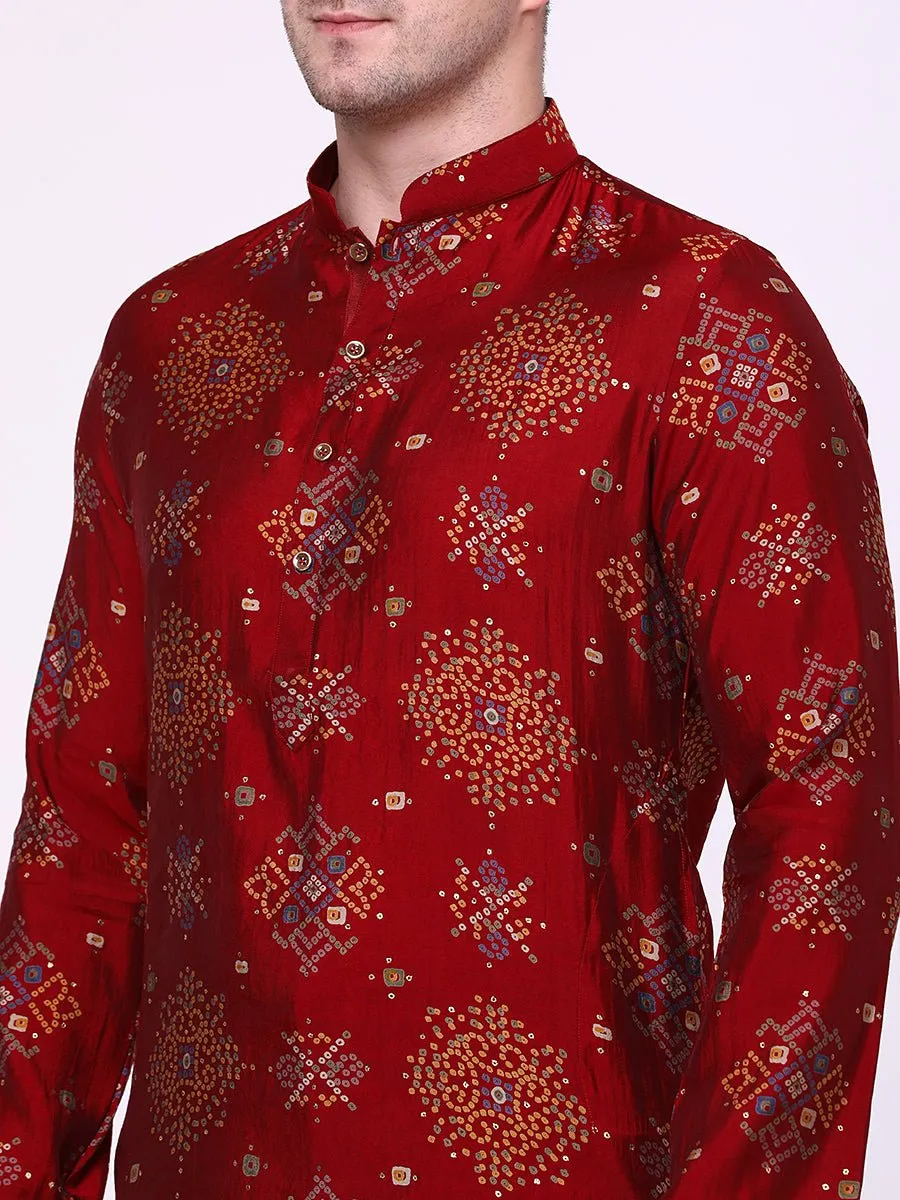 Vermillion Printed Cotton Blend Kurta | The Kurta Company