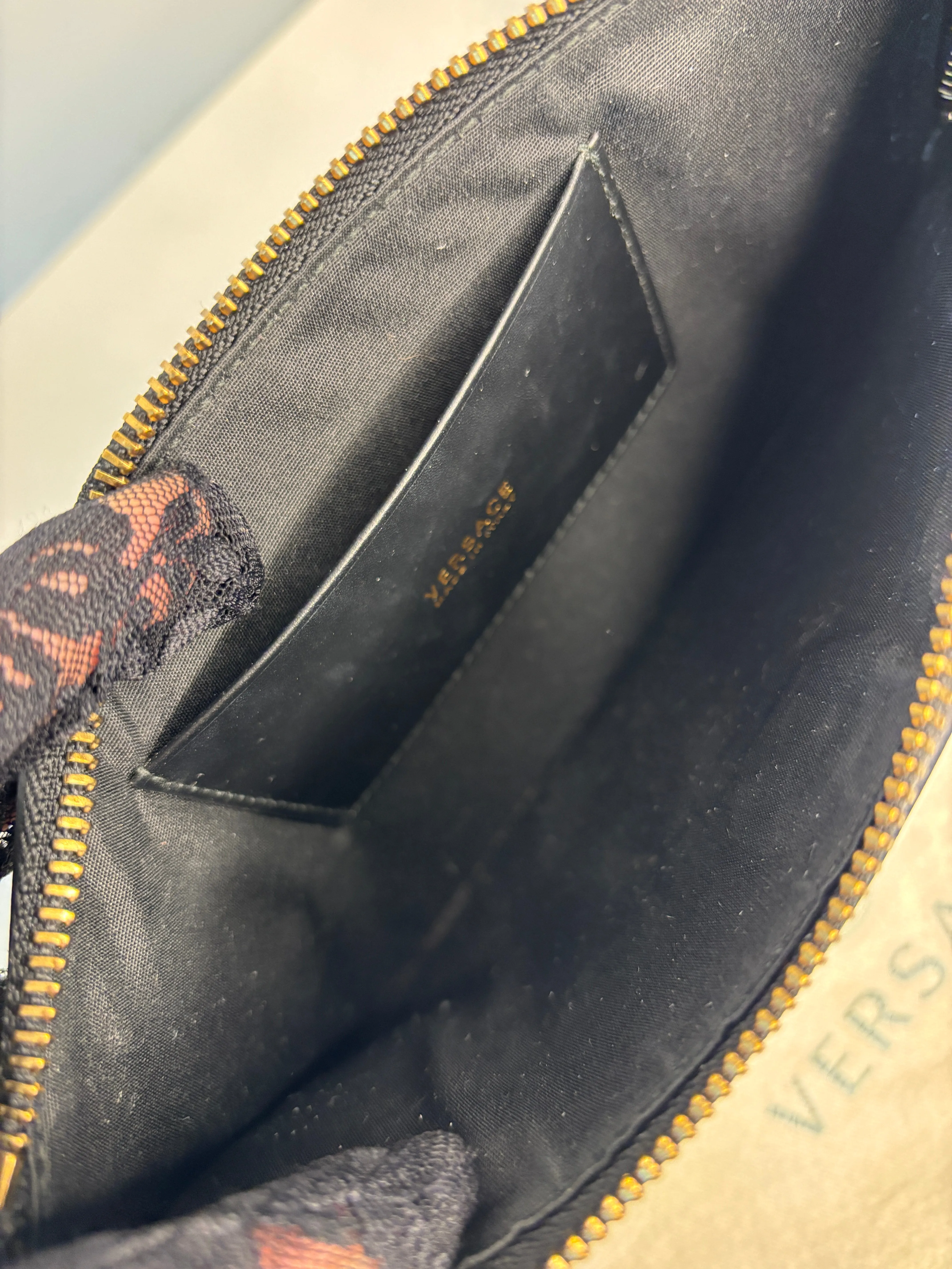 Versace Vitello Baroque Print Wristlet Pouch Clutch Bag - Preloved