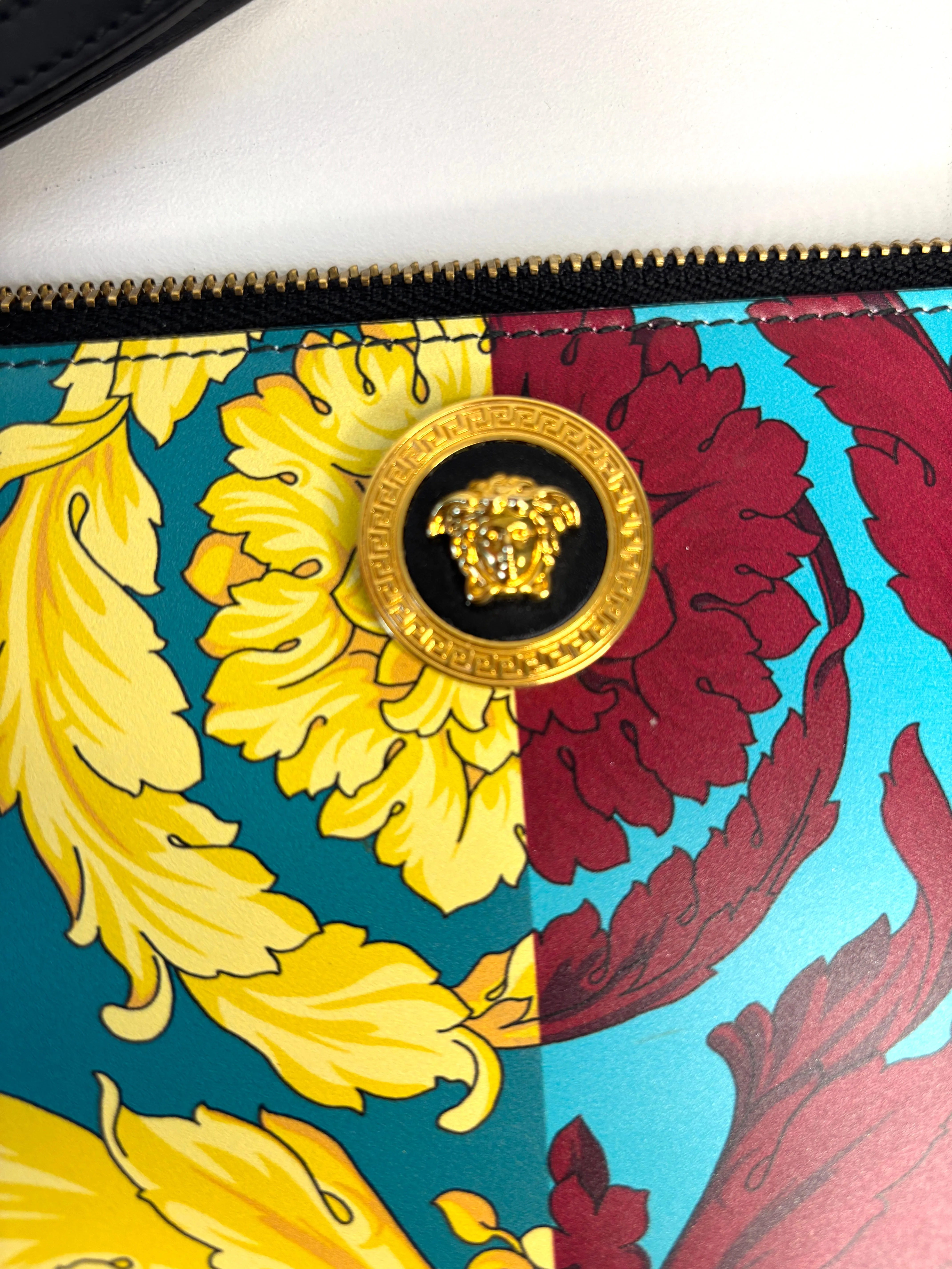 Versace Vitello Baroque Print Wristlet Pouch Clutch Bag - Preloved