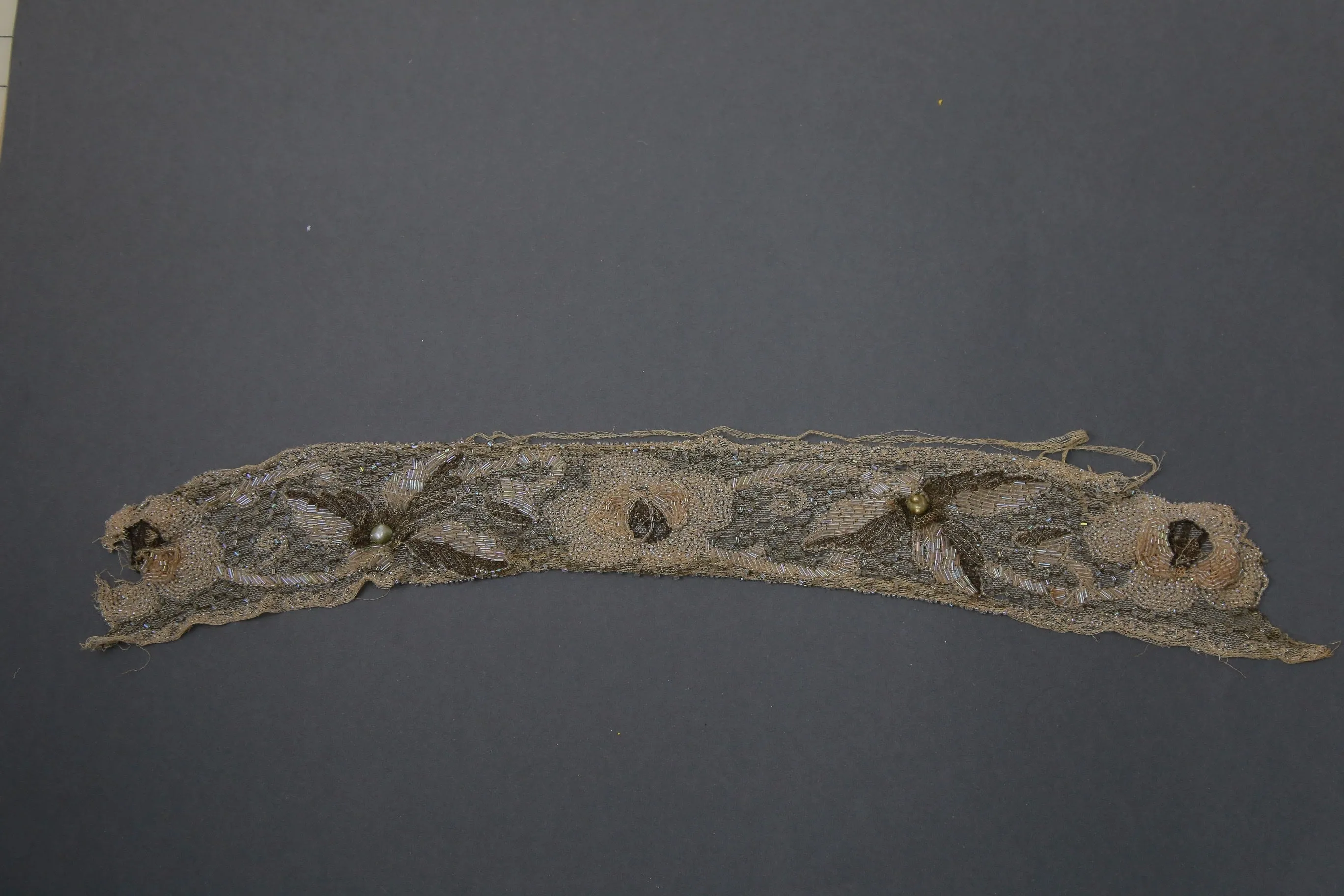 Vintage 20s Beaded trim from Flapper dress glass beads metallic net
