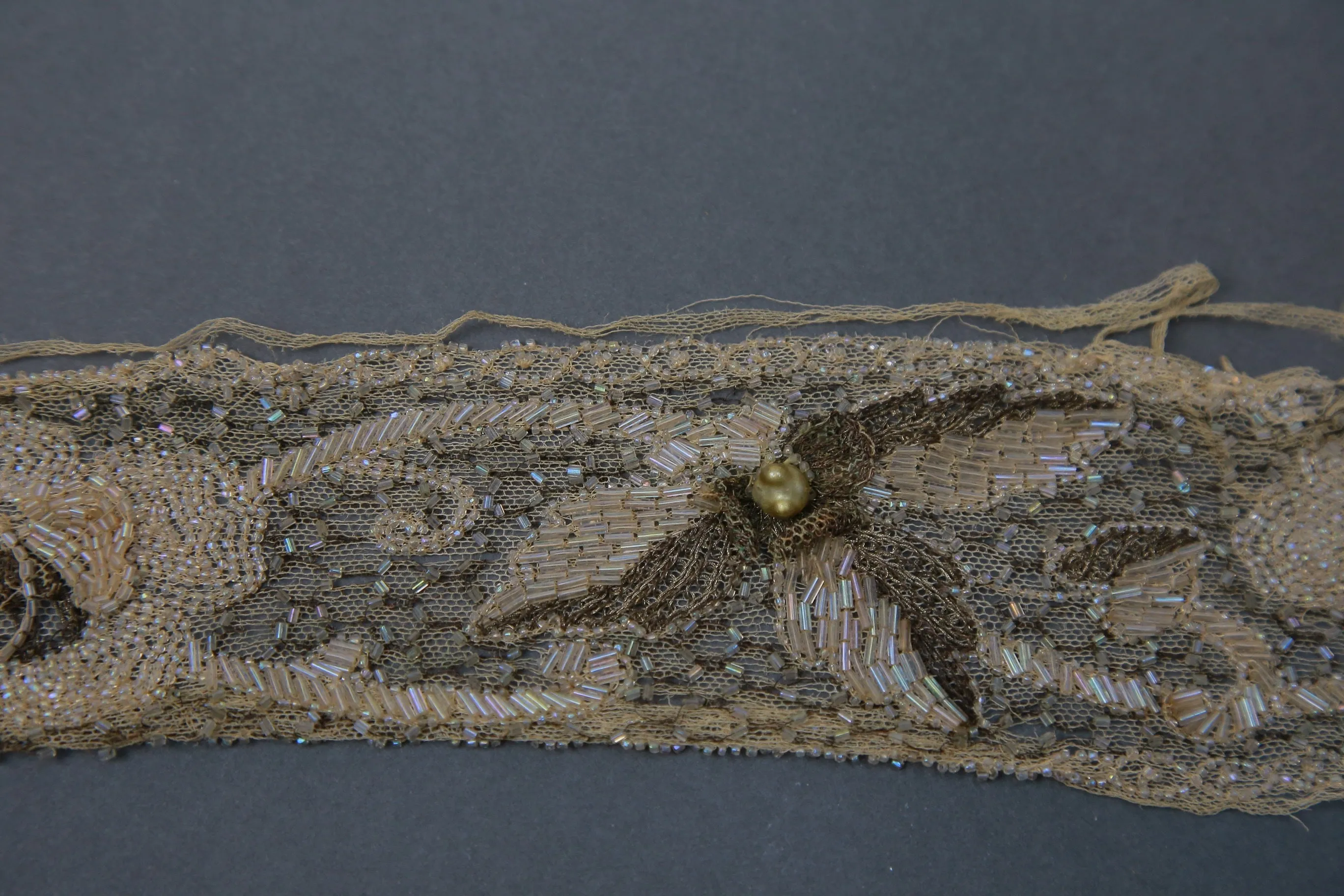 Vintage 20s Beaded trim from Flapper dress glass beads metallic net