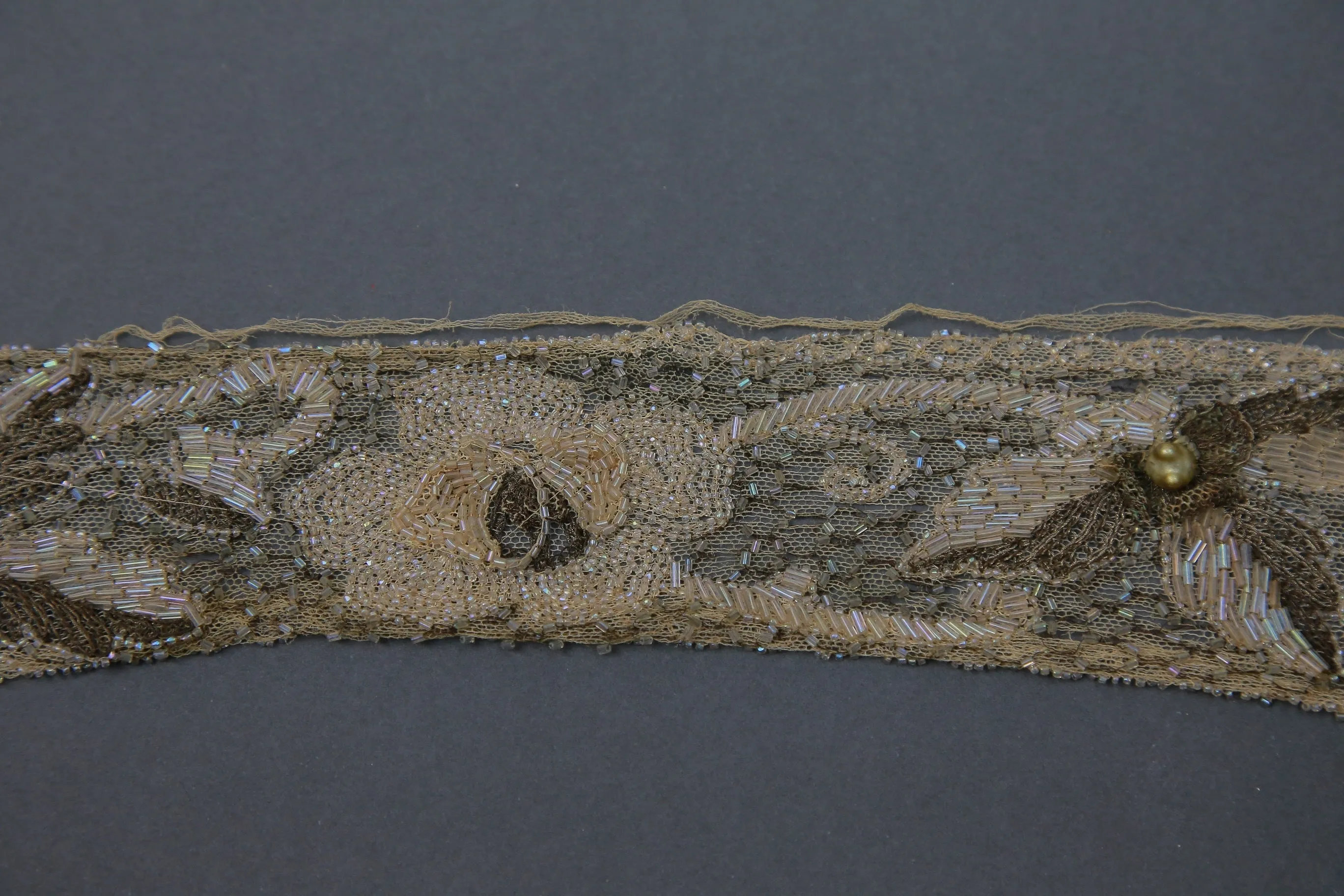Vintage 20s Beaded trim from Flapper dress glass beads metallic net