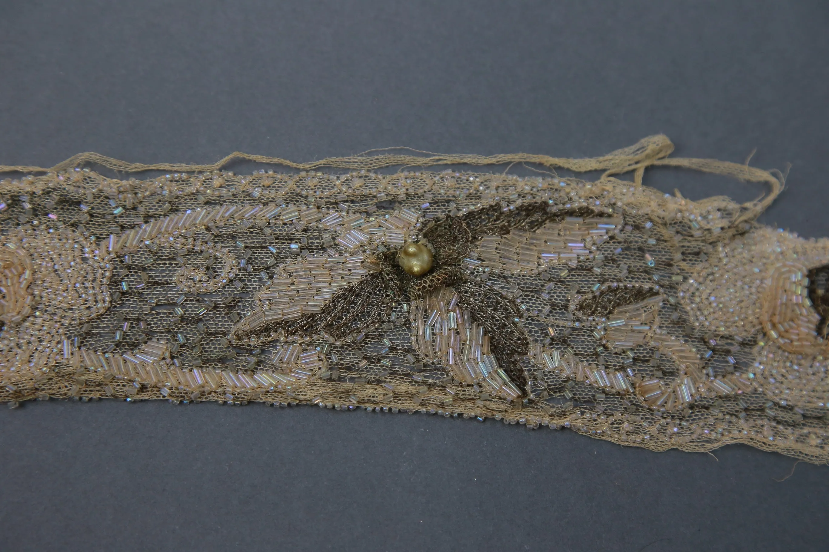 Vintage 20s Beaded trim from Flapper dress glass beads metallic net