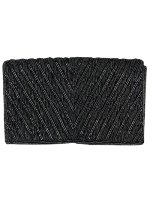 Vintage Black Beaded Crossbody Purse