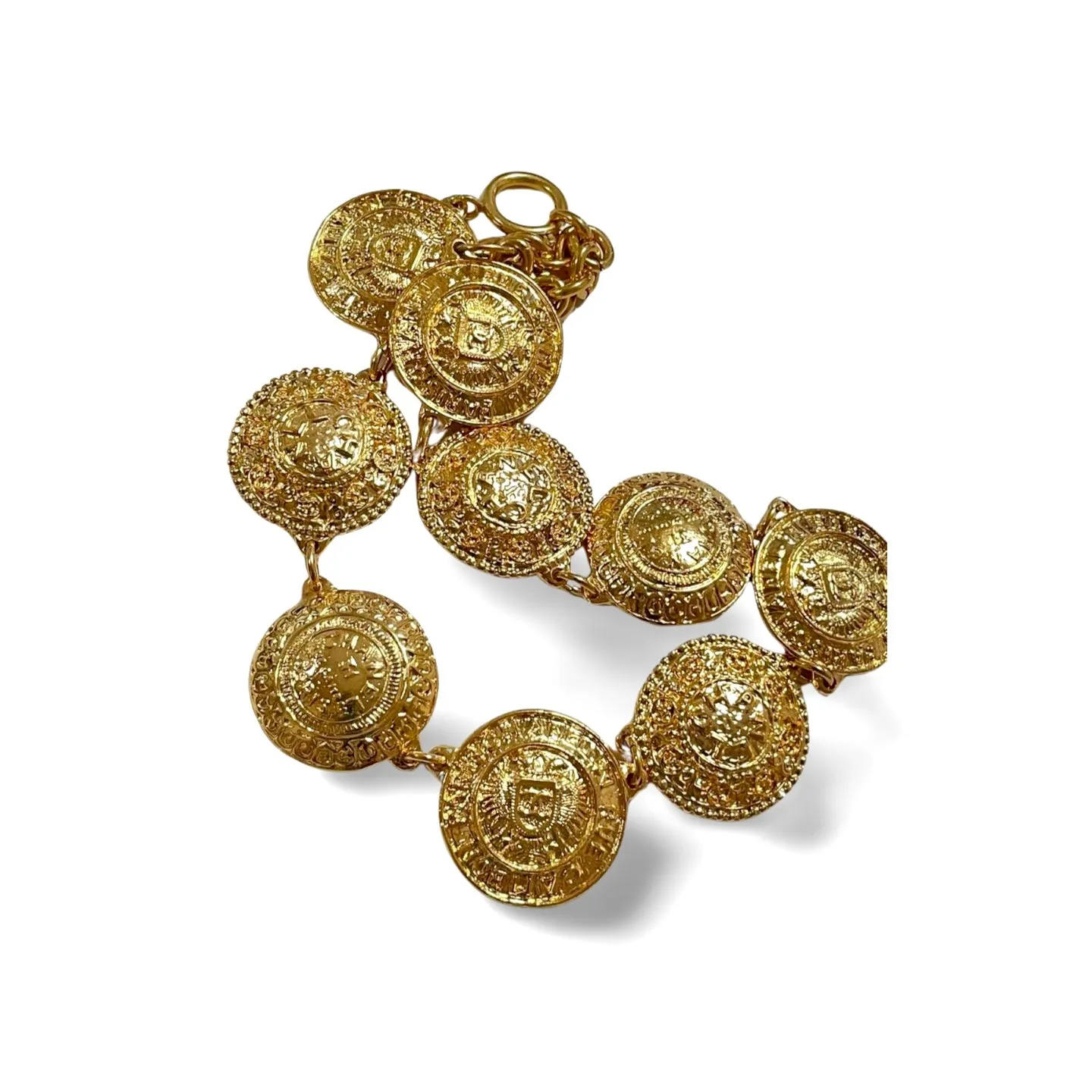 Vintage CHANEL rare statement necklace with logo embossed unique coin motif charms. Gorgeous masterpiece jewelry back in the old. 060716ac1