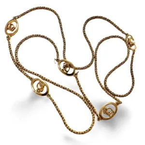 Vintage Christian Dior golden long chain necklace with CD charms. Perfect Dior vintage jewelry gift. 060123ac9
