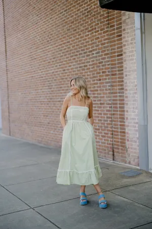 Waverly White Trim Sage Dress