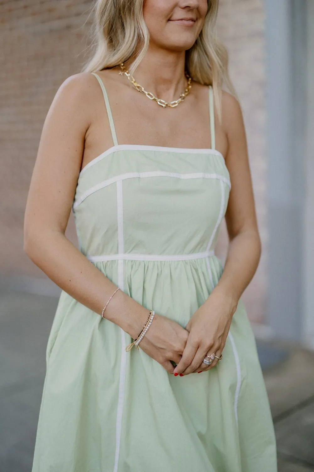 Waverly White Trim Sage Dress