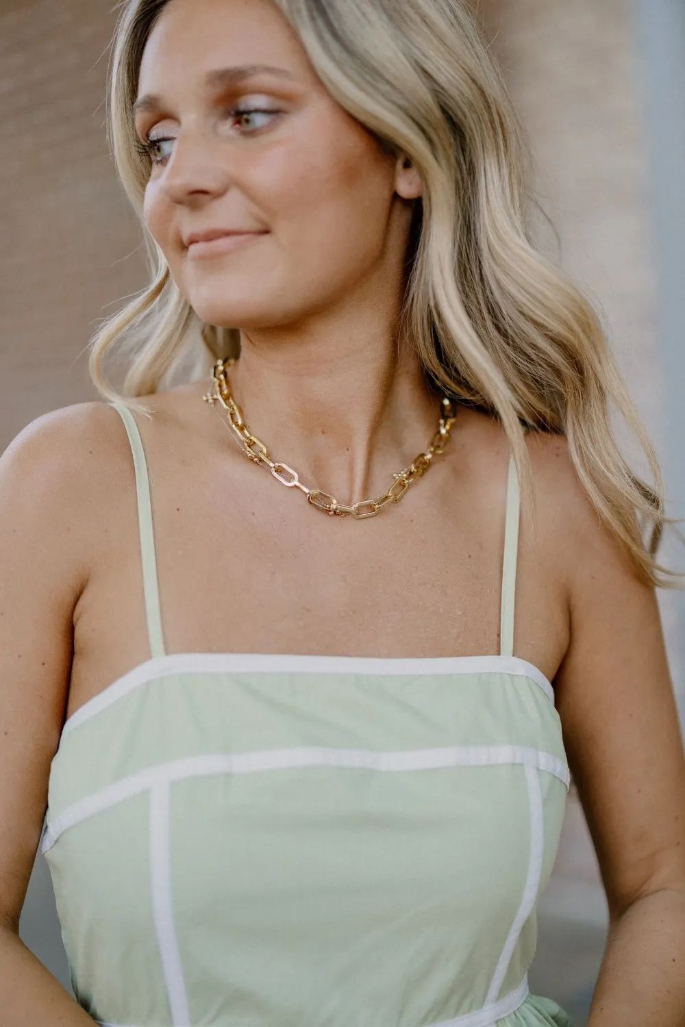 Waverly White Trim Sage Dress