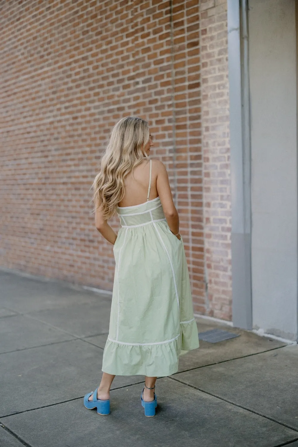 Waverly White Trim Sage Dress