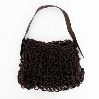 Waxed Cotton Rope Shoulder Bag with Leather Handle - ALIA