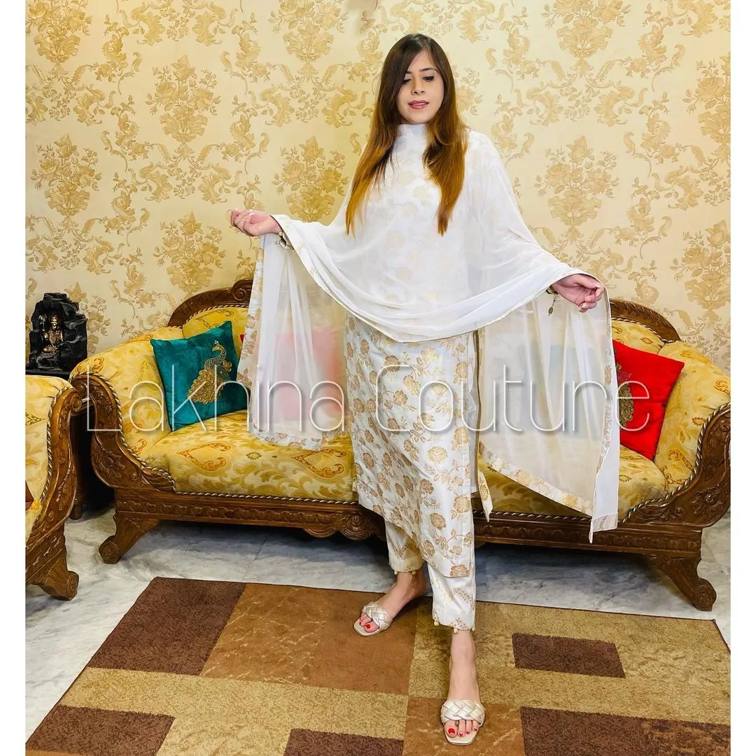 White Banarasi Suit