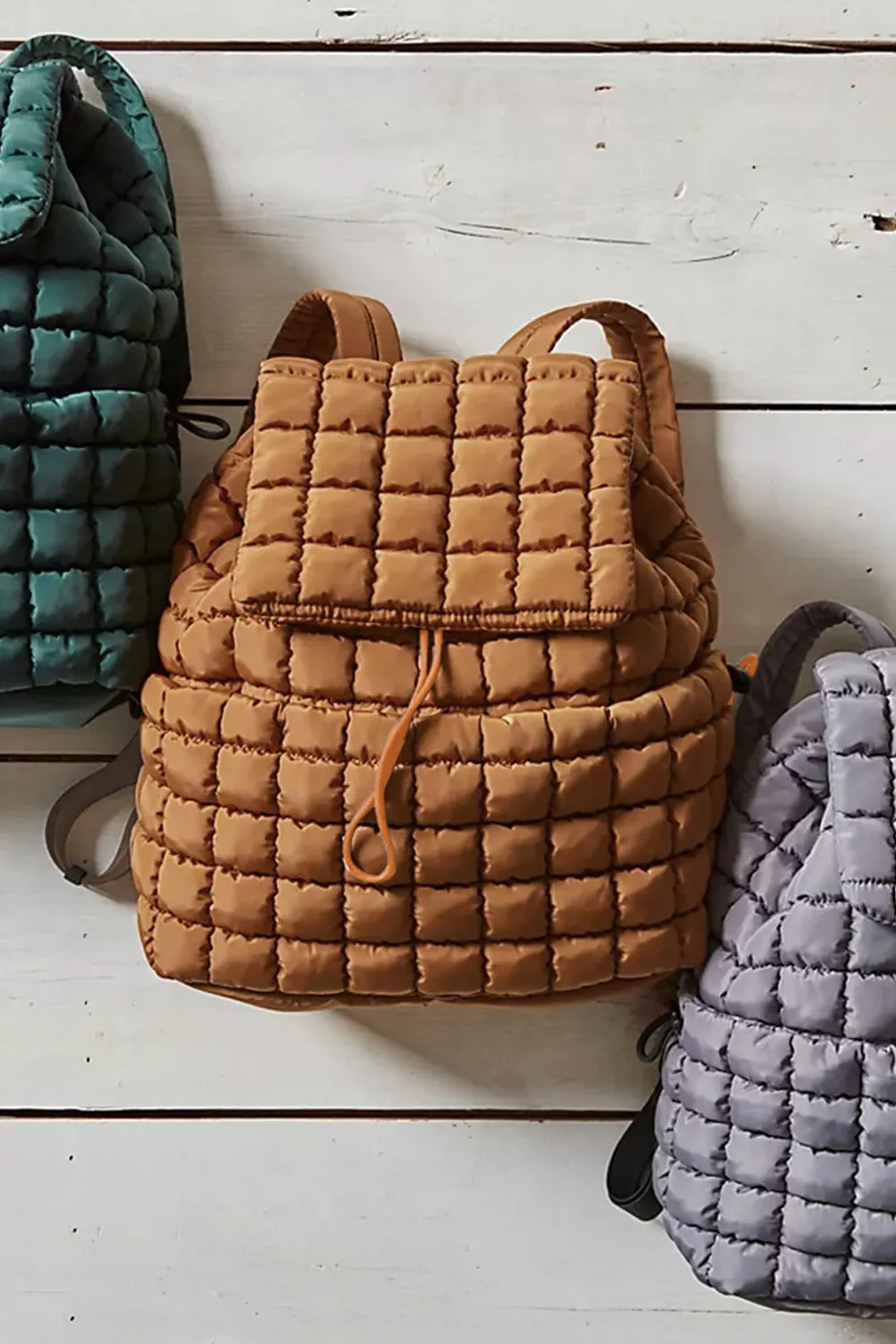 White Solid Flapped Quilted Puffer Backpack