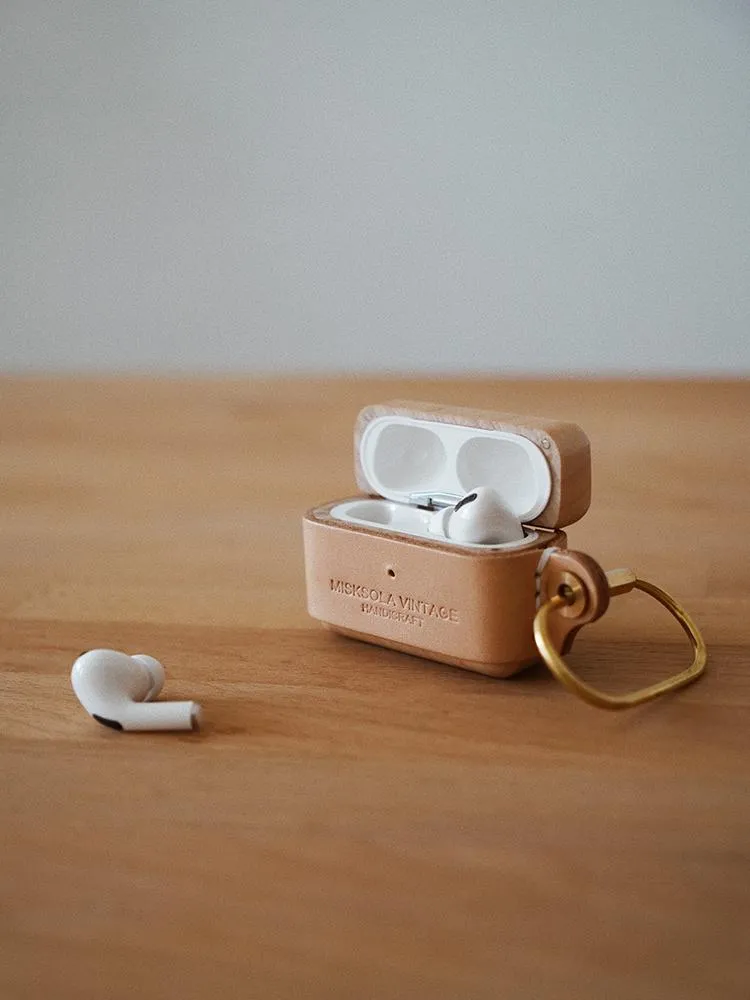 White Wood Leather AirPods Pro Case with Clip Strap Leather 1,2 AirPods Case Airpod Case Cover