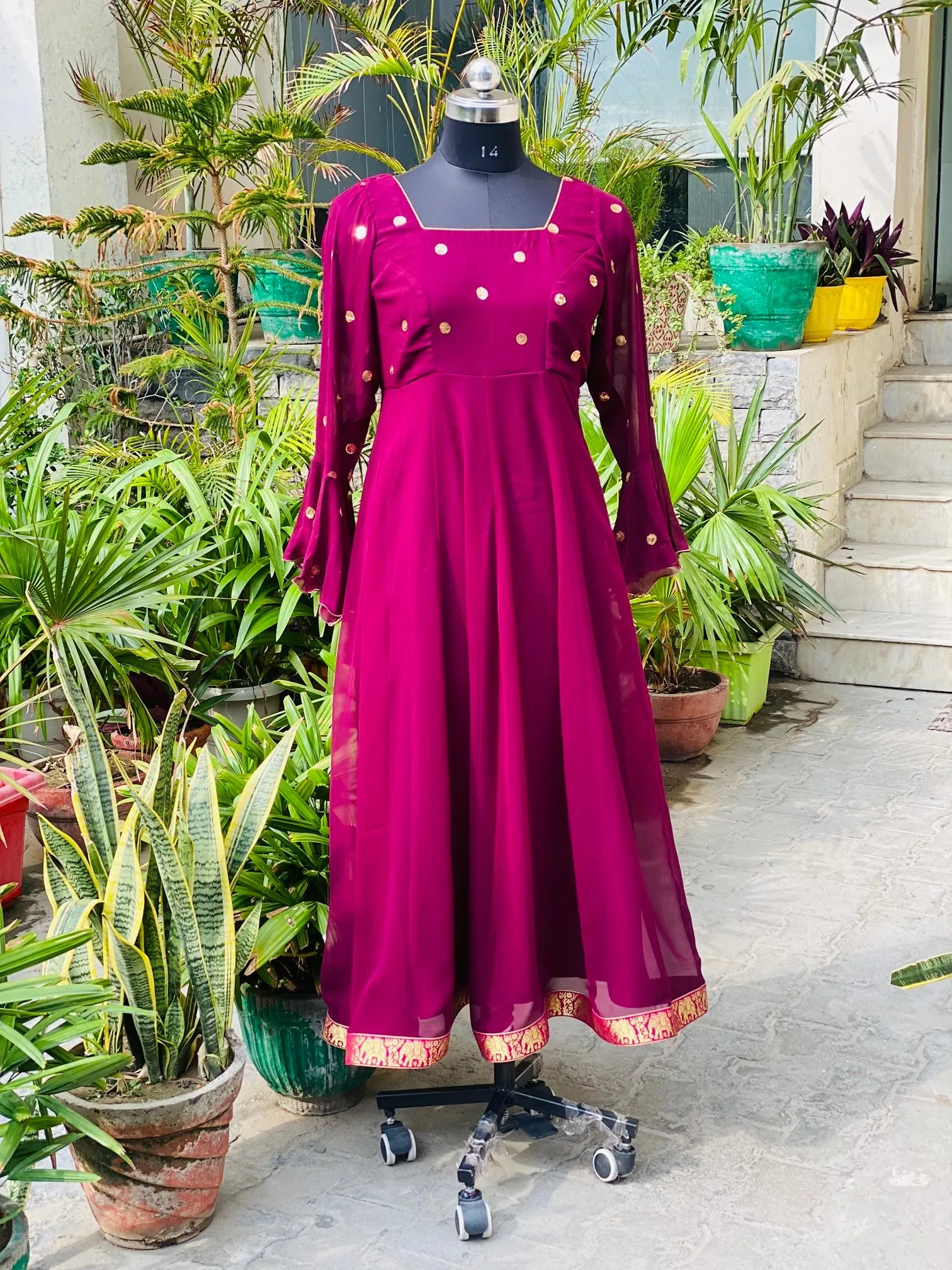 Wine Anarkali With Banarasi Dupatta