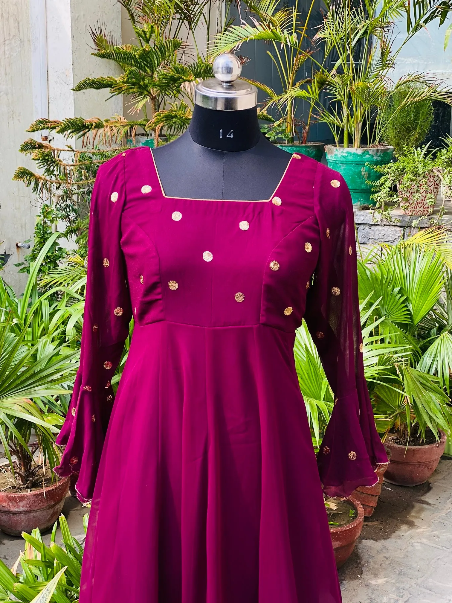 Wine Anarkali With Banarasi Dupatta